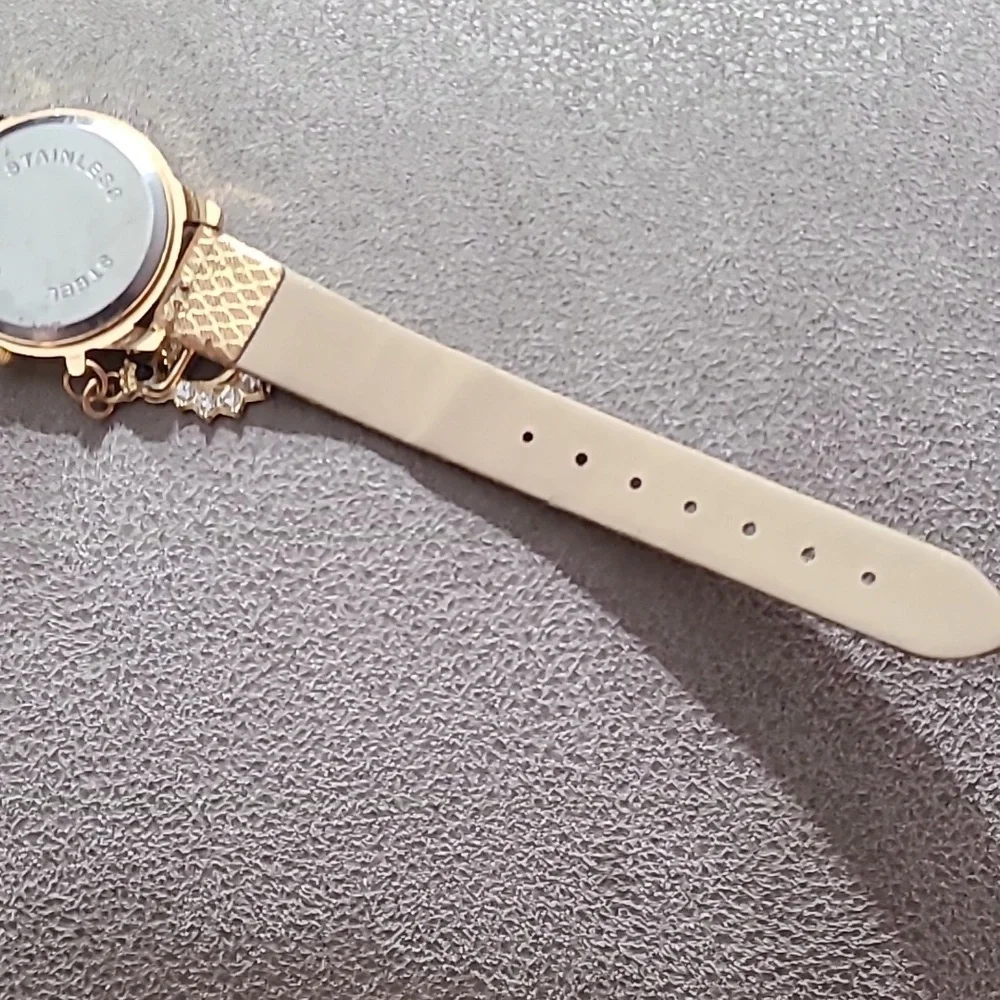 Kim Seng Quartz fashion Watch Gold white bling Dangle‎ charm